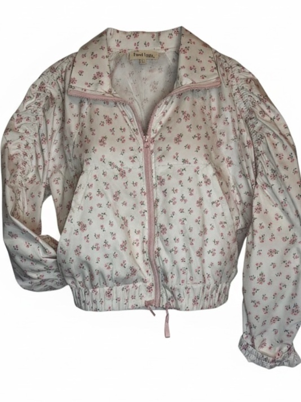 Peach Love Floral Zip-Front Boutique Wind Cropped Jacket - Pink/White Roses 🌹